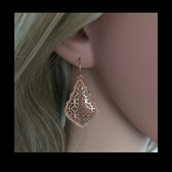 NEW Rose Gold Colored Filigree Drop Dangle Fish Hook Earrings - Picture 2 of 15